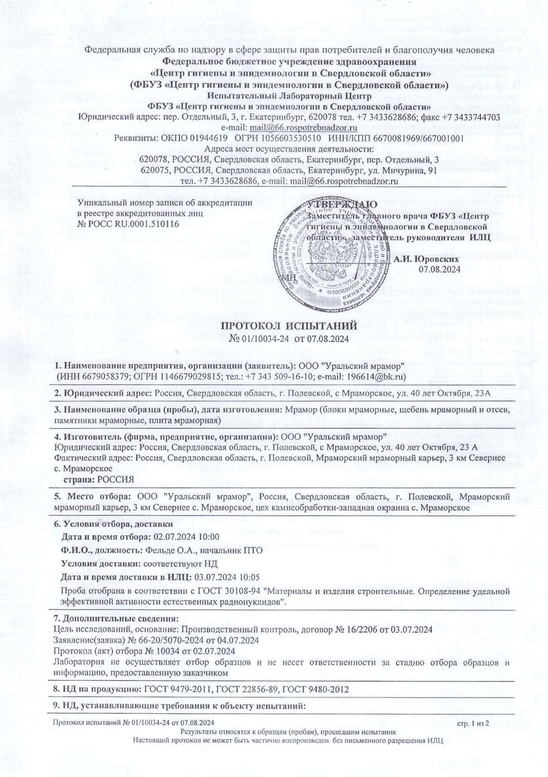 Протокол испытаний, страница 1